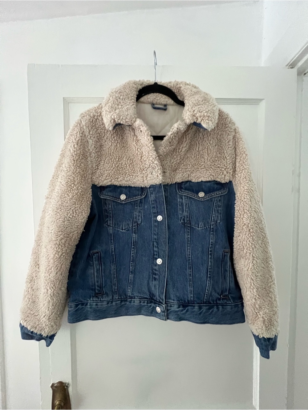 Topshop Blue Denim Jacket with Cream Sherpa Trim